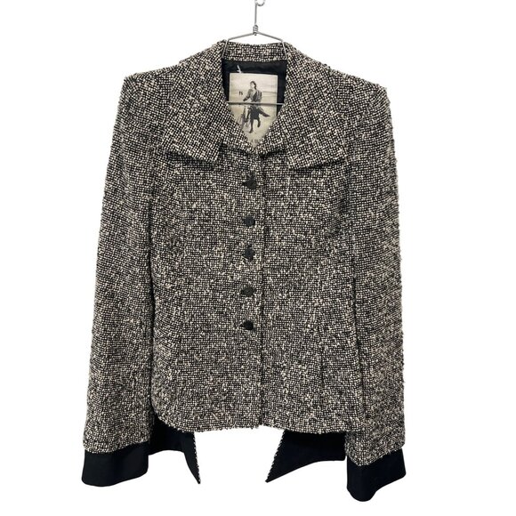 Mariella Burani Button Front Tweed Blazer Jacket Size 8 Wool Blend Retro Career - Picture 1 of 6